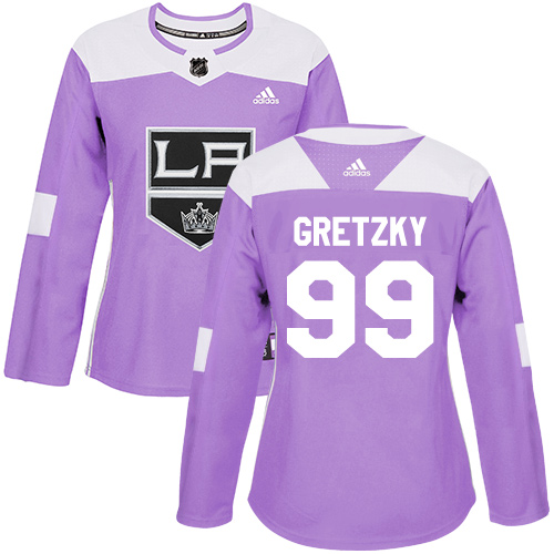 Adidas Kings #99 Wayne Gretzky Purple Authentic Fights Cancer Women's Stitched NHL Jersey - Click Image to Close